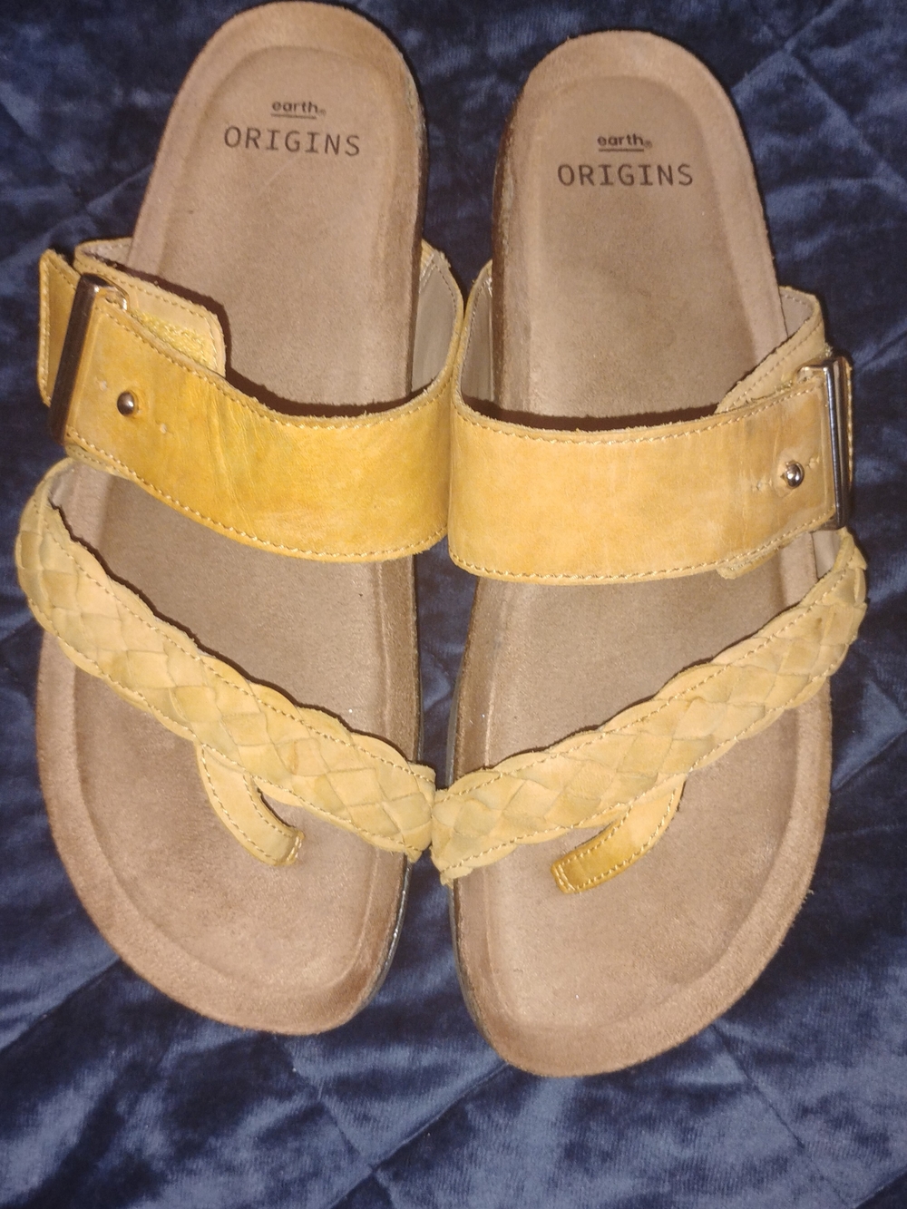 Earth Origins Yellow Braided Strap Slide Sandals